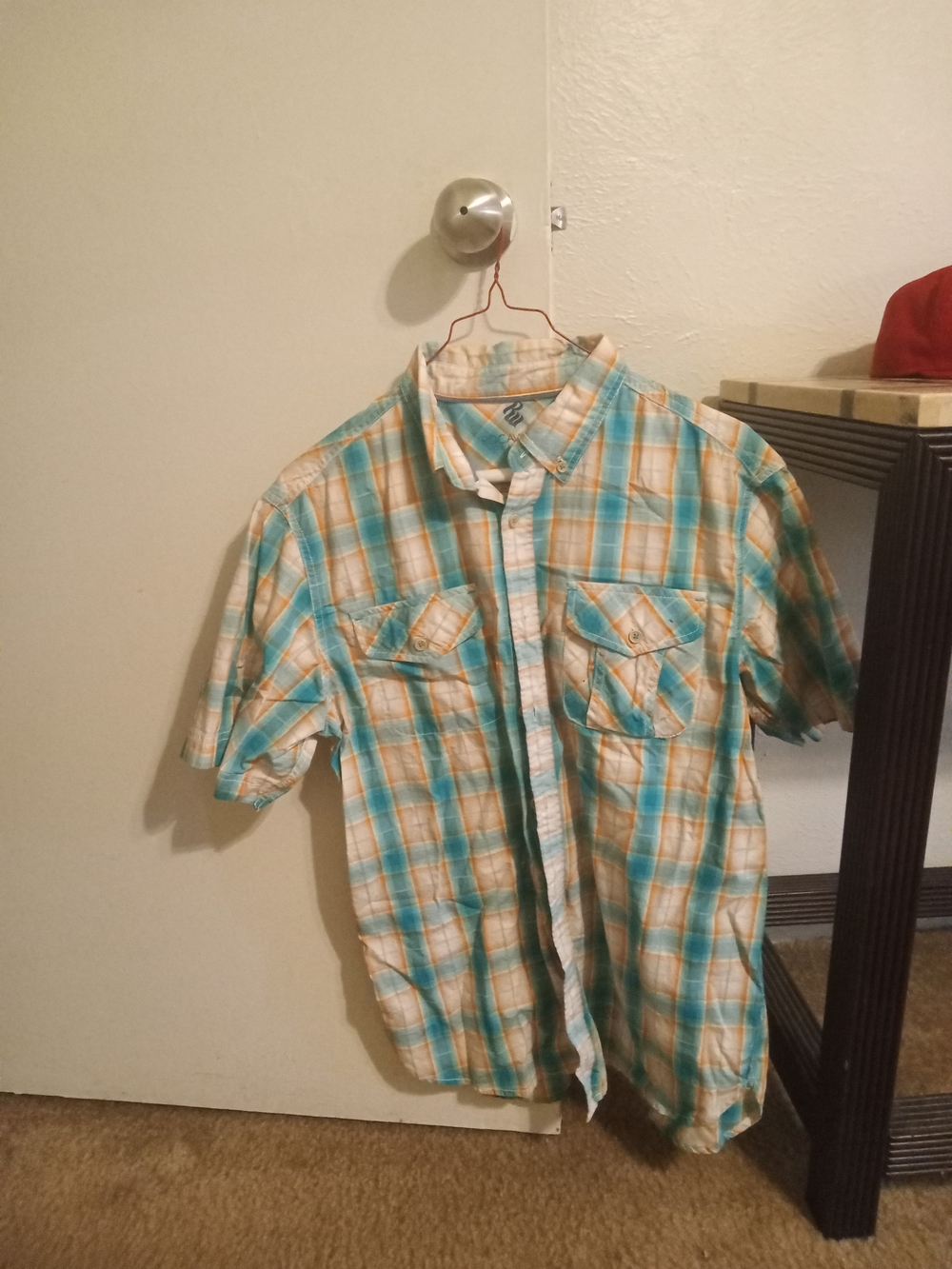 ButtonRocawear Men's Short-Sleeve Plaid Button-Up Shirt in Turquoise & Cream